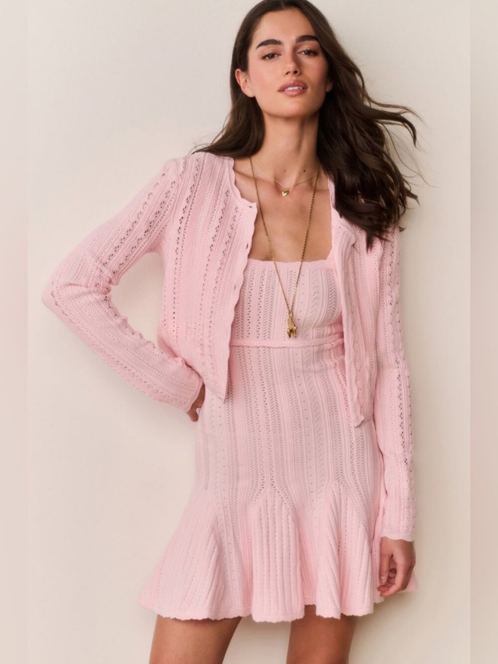 NWT LoveShackFancy Peridot Stretch Pointelle Cardigan In Peach Sorbet NEVER WORN